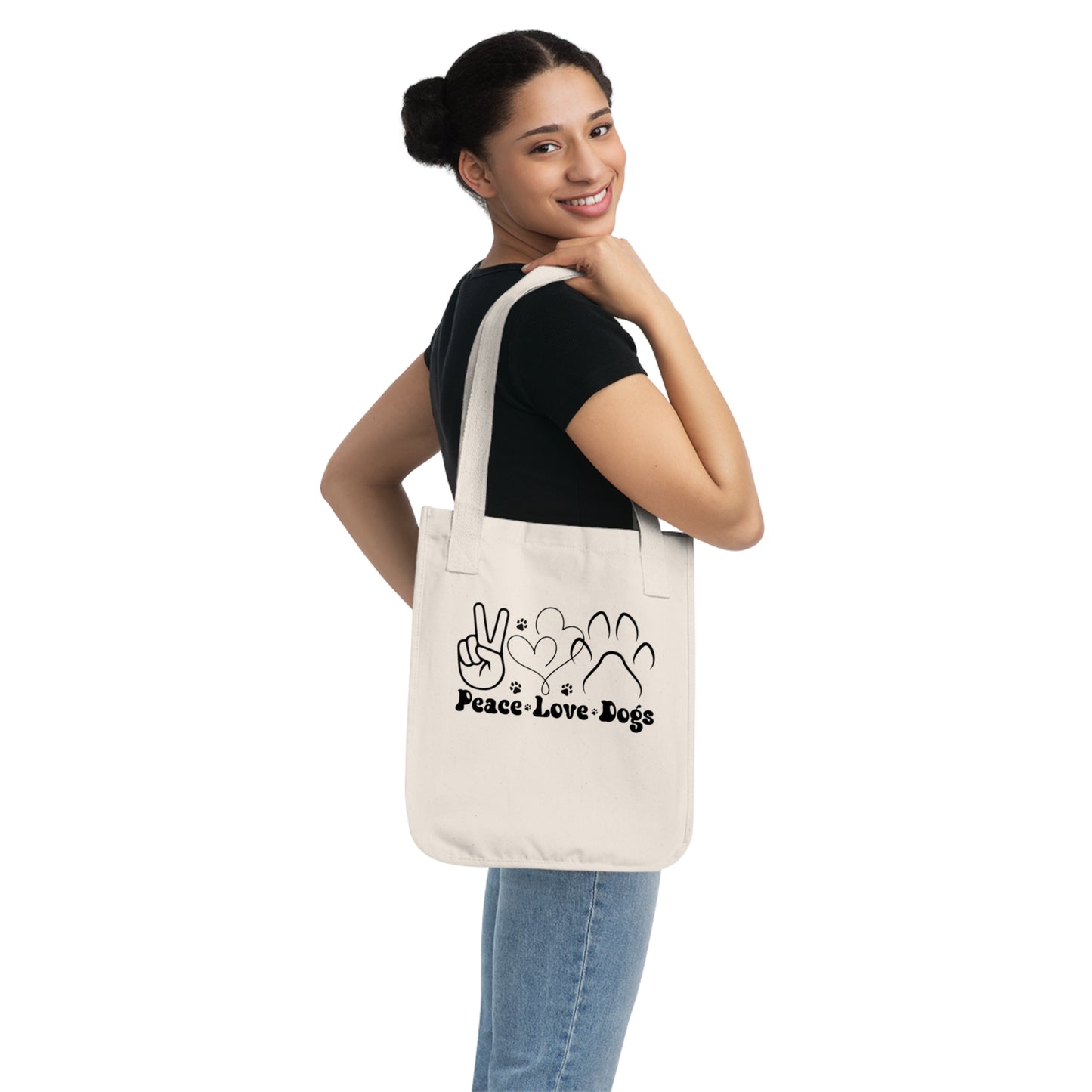 Peace Love Dogs Organic Canvas Tote Bag - Eco-Friendly Pet Lover Accessory