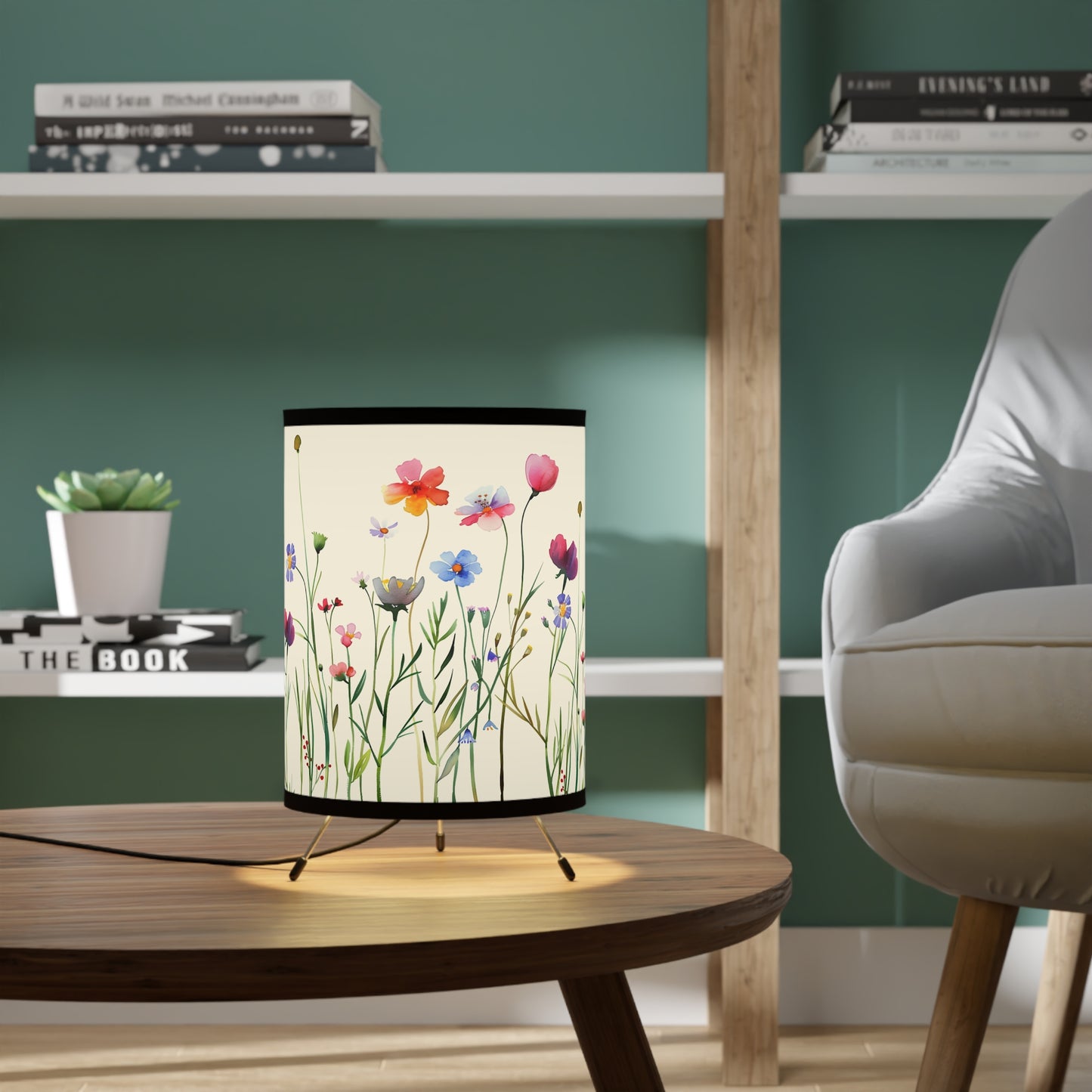 Floral Tripod Lamp - High-Res Printed Shade for Cozy Decor