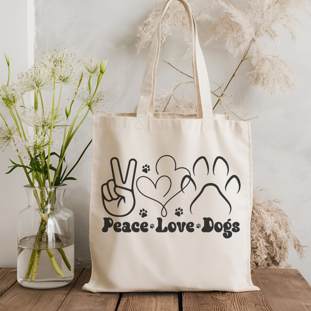 Peace Love Dogs Organic Canvas Tote Bag - Eco-Friendly Pet Lover Accessory