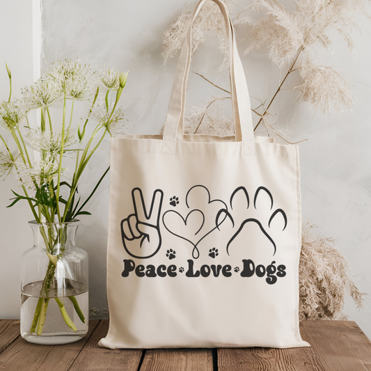 Peace Love Dogs Organic Canvas Tote Bag - Eco-Friendly Pet Lover Accessory