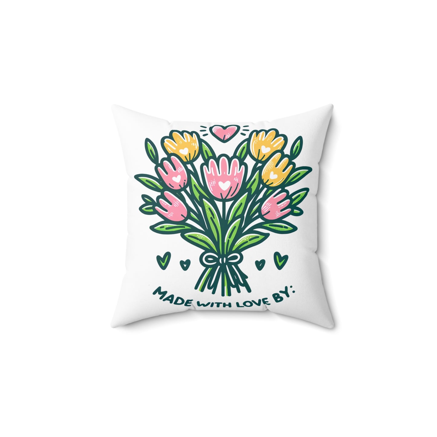 Floral Love Decorative Pillow - "Made with Love" Design