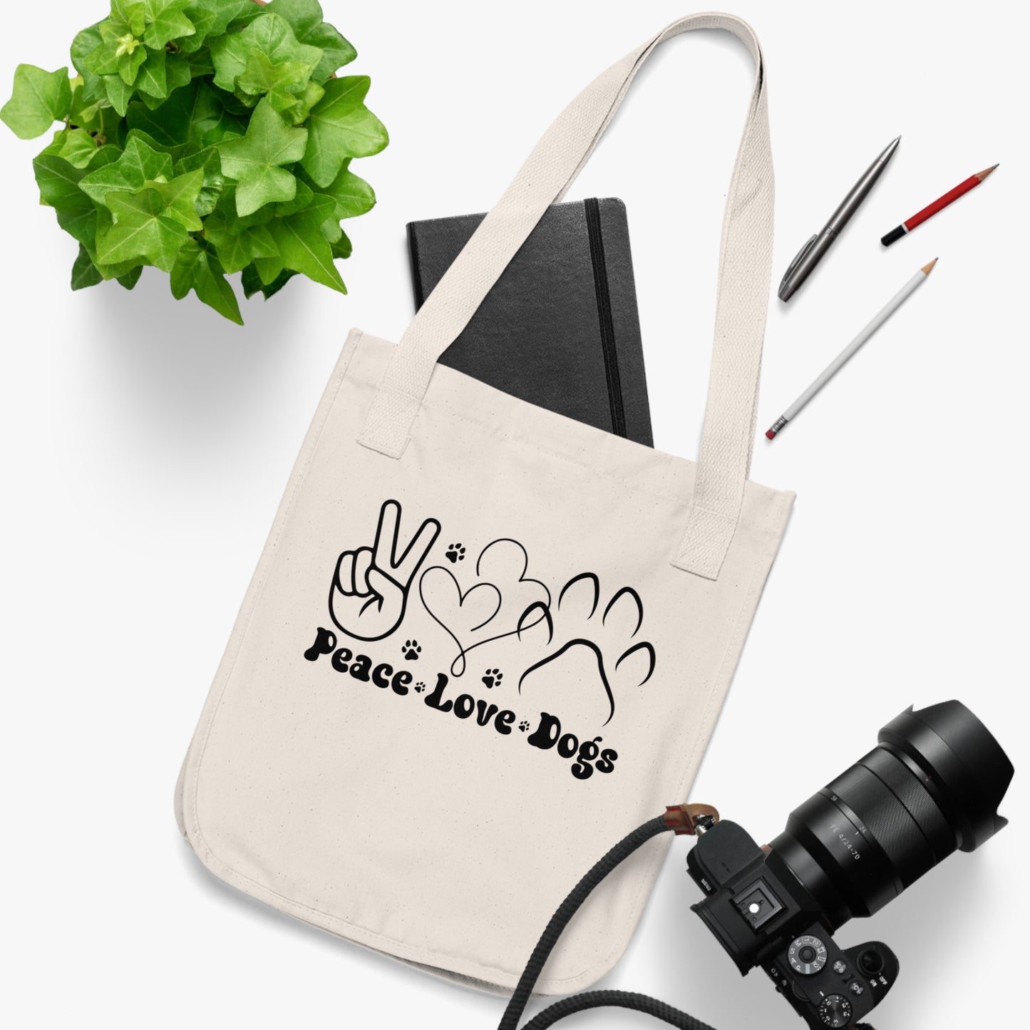 Bolsa de lona orgánica Peace Love Dogs: accesorio ecológico para amantes de las mascotas