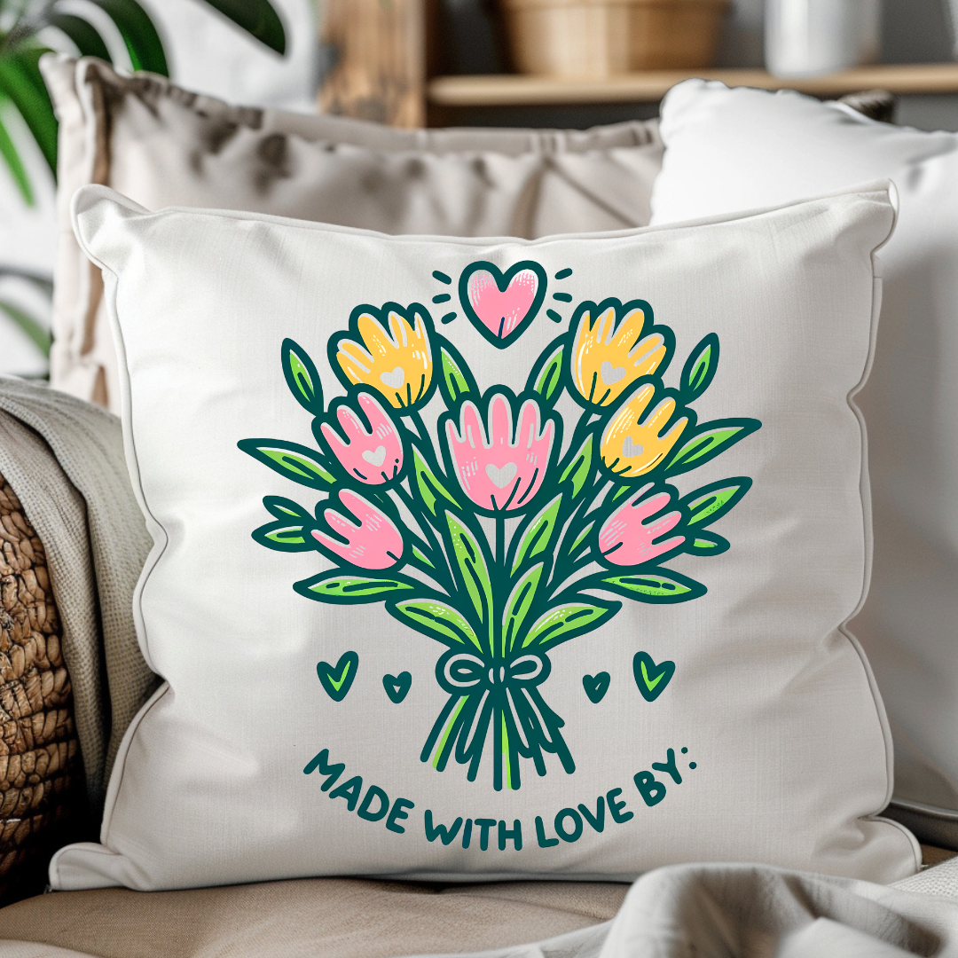 Floral Love Decorative Pillow - "Made with Love" Design