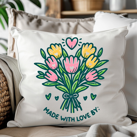 Almohada decorativa Floral Love: diseño "Hecho con amor"